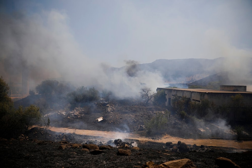 Ливан нанес удар. Fired from Lebanon, Rockets Impact Israel by Hamas.. Burning field.