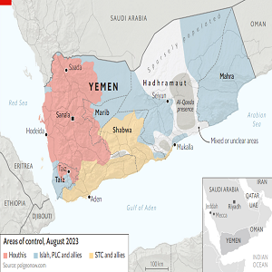 Yemen'deki hakimiyet alanlarına dair harita